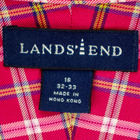 Lands' End Men's Long Sleeve Shirt Button-Down Pink White Tartan 16 32/33 Pocket - Picture 3 of 12